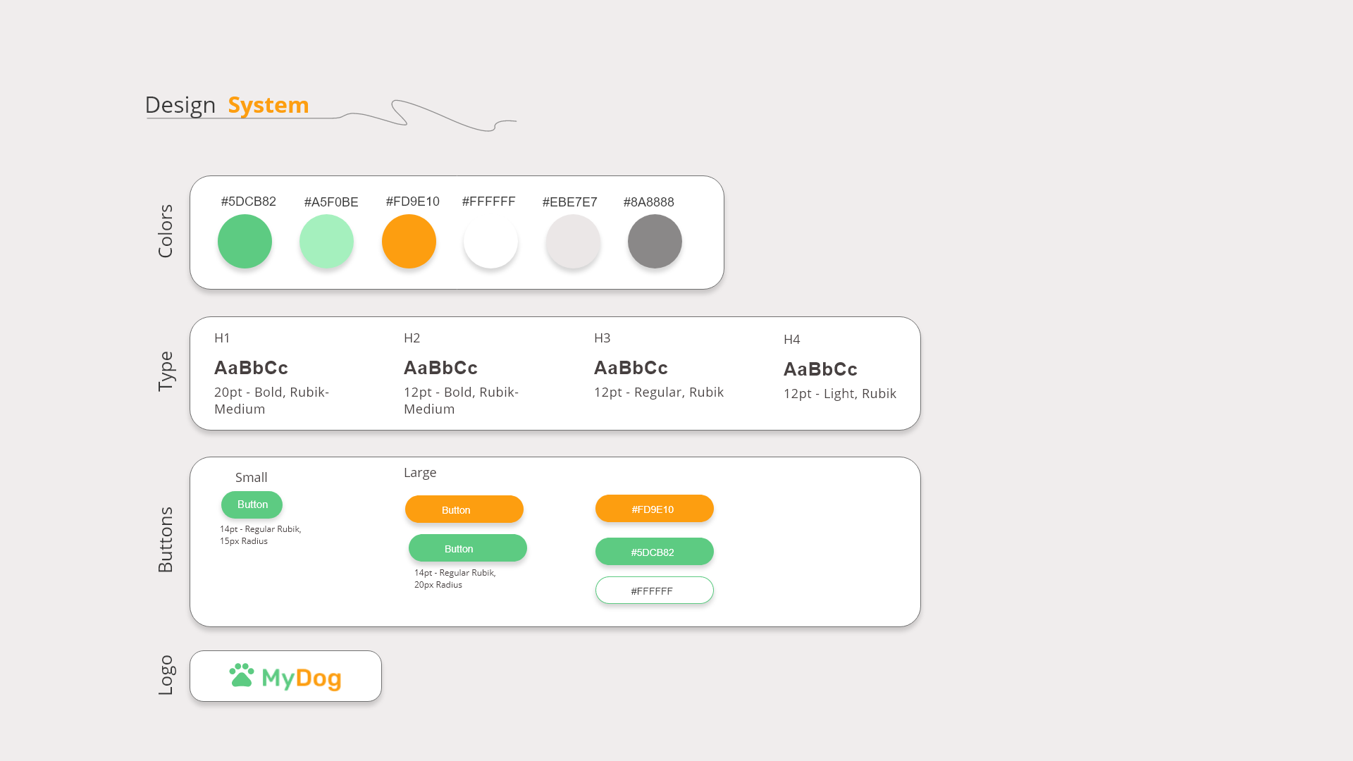 Design System - Colors, Typography, Buttons, and Logo